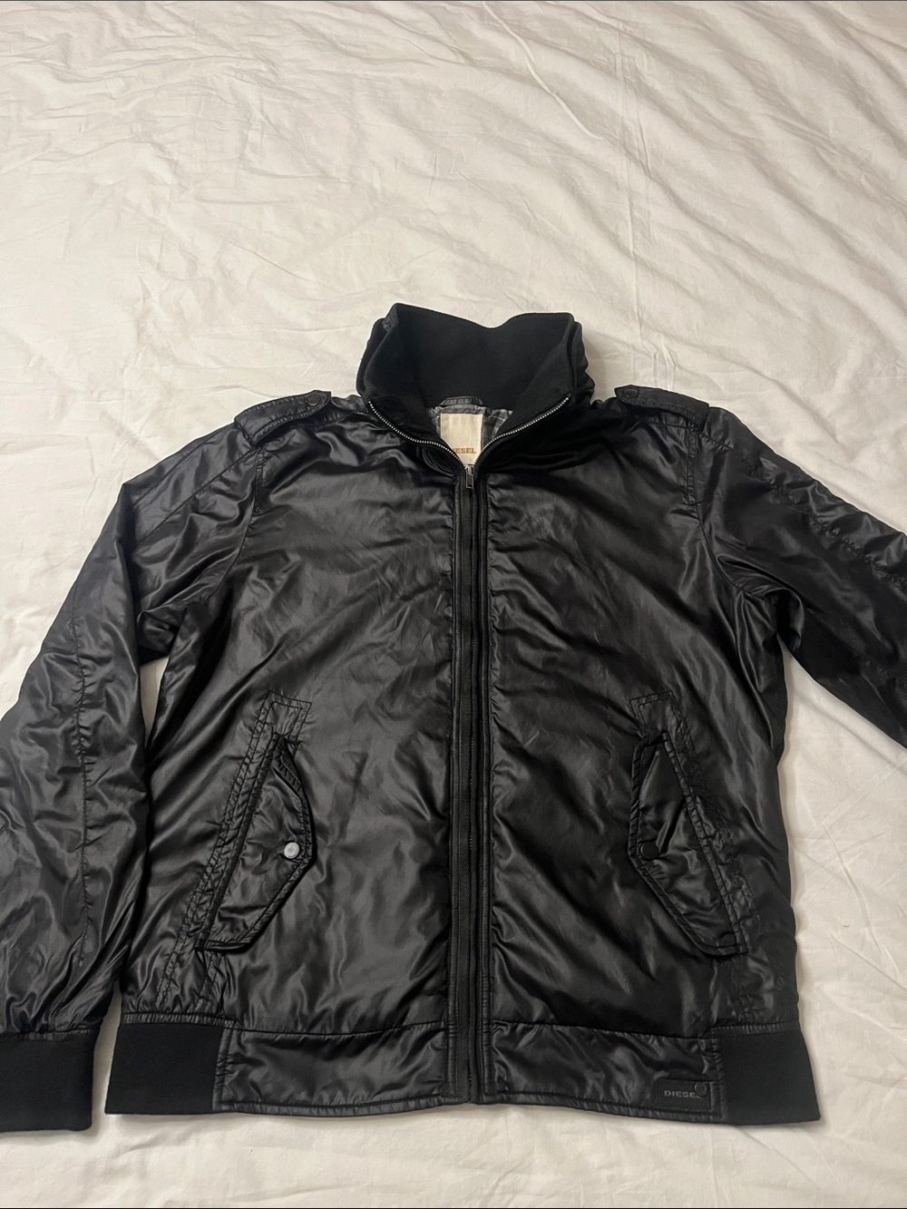 Diesel Black Bomber Jacket with High Collar